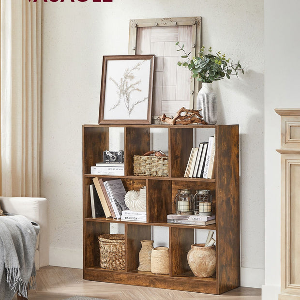8-Compartment Bookshelf – Wood – Oak – Free Standing Storage and Display Unit