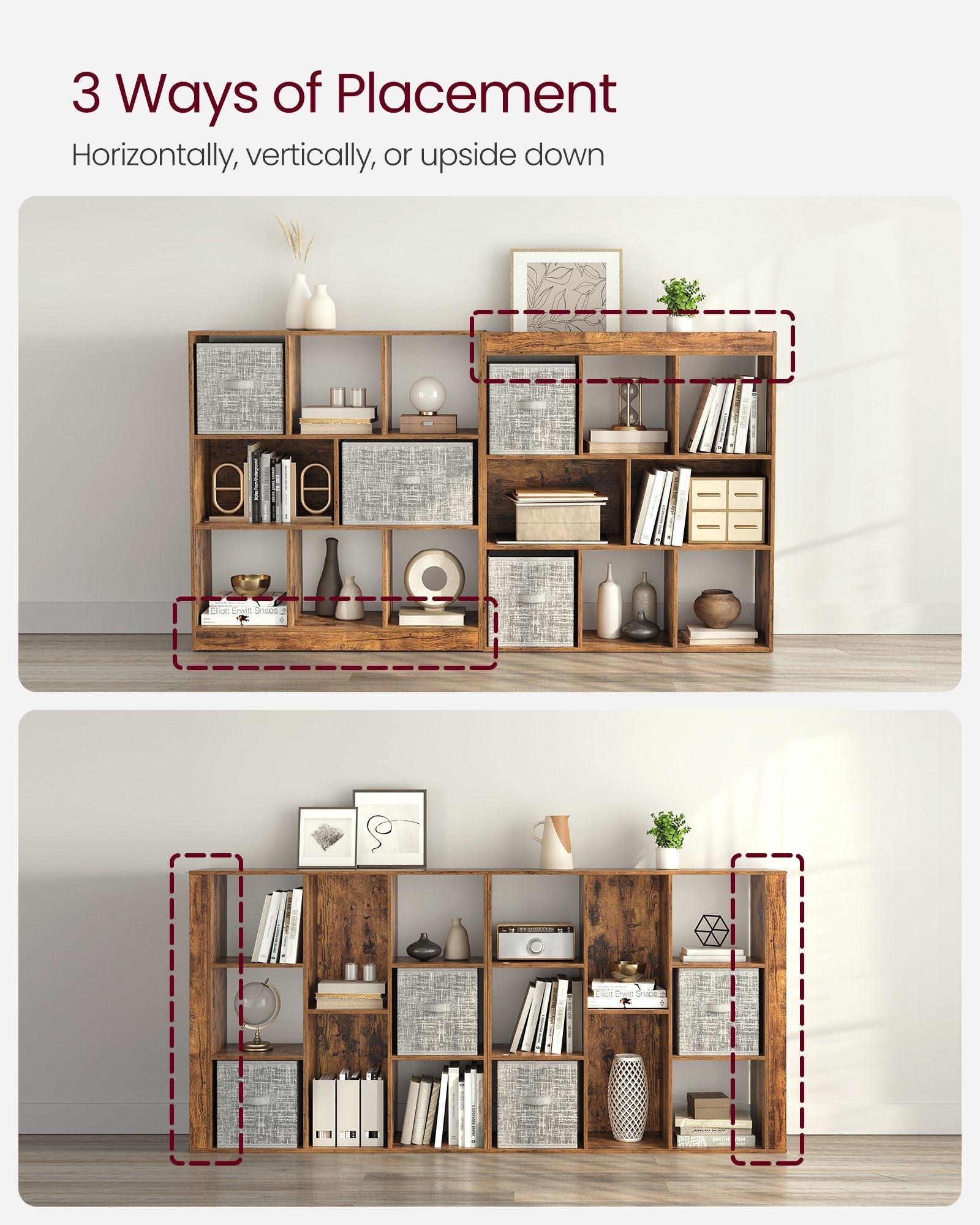 8-Compartment Bookshelf – Wood – Oak – Free Standing Storage and Display Unit
