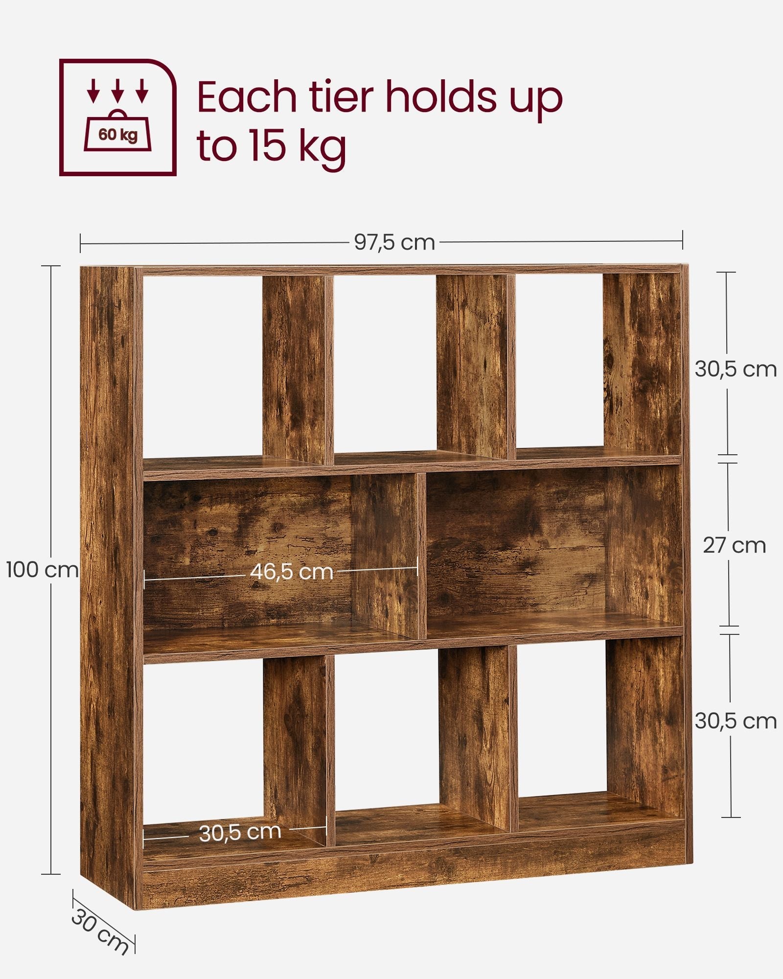 8-Compartment Bookshelf – Wood – Oak – Free Standing Storage and Display Unit