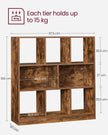 8-Compartment Bookshelf – Wood – Oak – Free Standing Storage and Display Unit