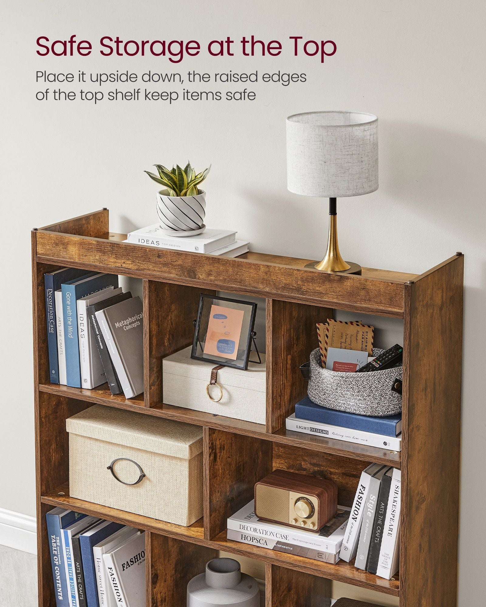 8-Compartment Bookshelf – Wood – Oak – Free Standing Storage and Display Unit