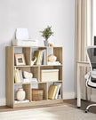 Wooden Display Bookcase – Oak – Free Standing Storage Unit with Open Cubes and Shelves