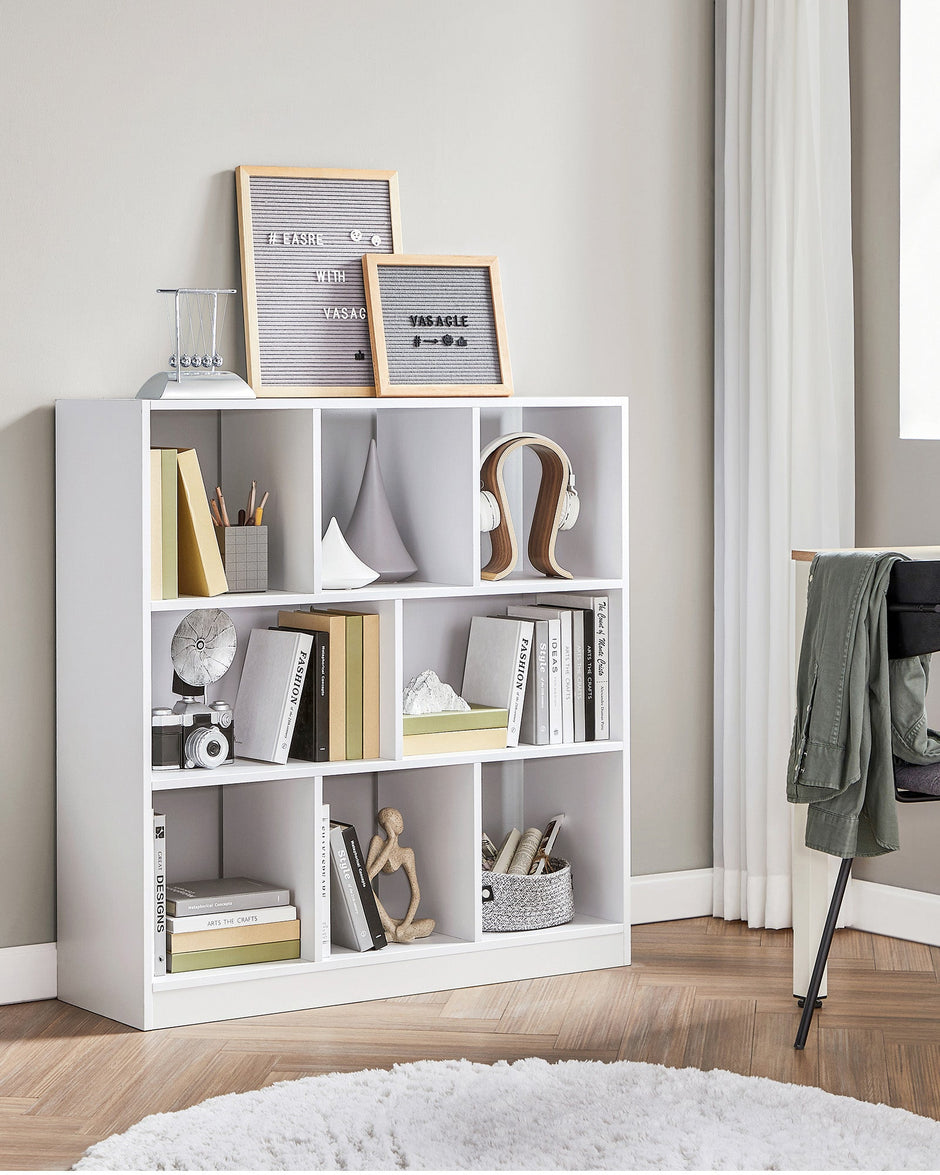 Free Standing Bookcase – Wood – Oak – Open Cubes and Shelves