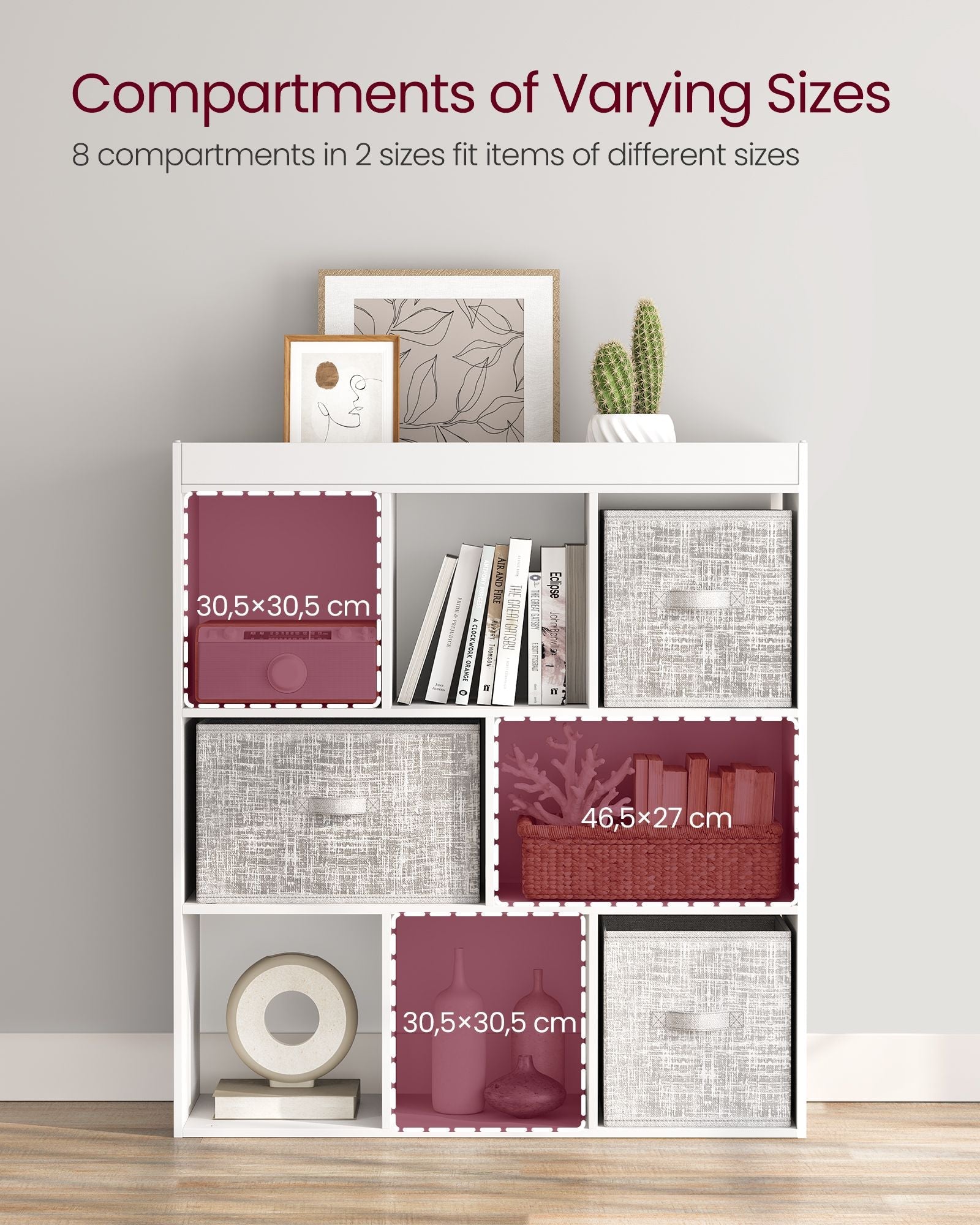 Free Standing Bookcase – Wood – Oak – Open Cubes and Shelves