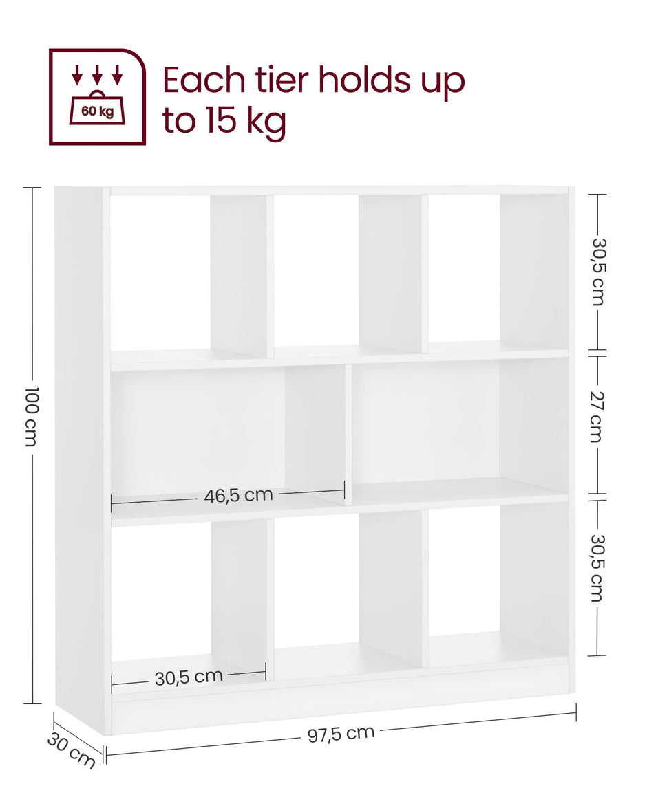 Free Standing Bookcase – Wood – Oak – Open Cubes and Shelves