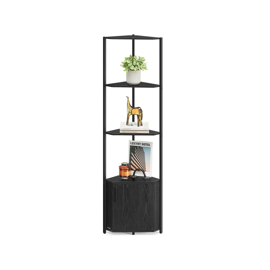 5-Tier Corner Shelf – Wood – Rustic Brown and Ink Black – Versatile Storage Solution