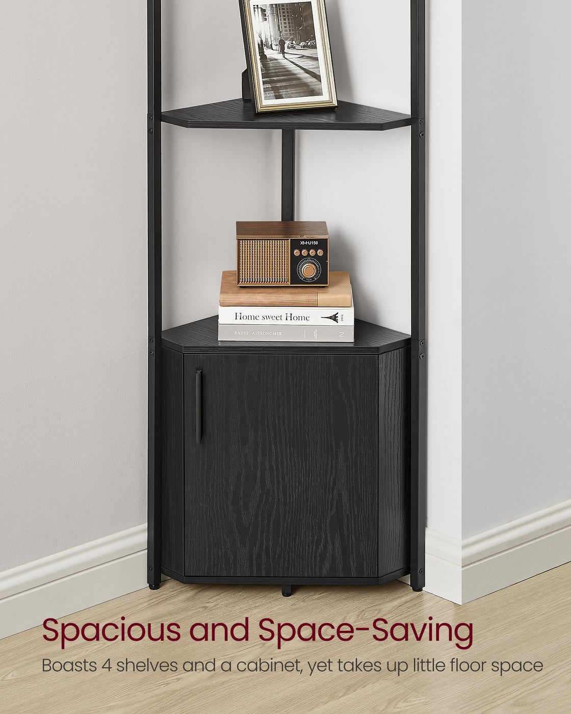 Corner Shelf – Wood – Rustic Brown and Ink Black – 5-Tier Storage Unit