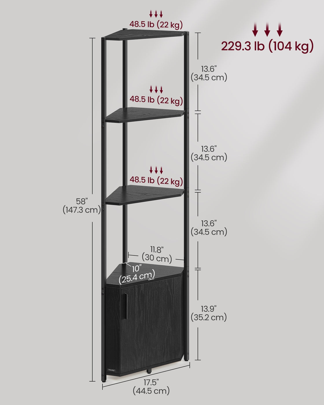 Corner Shelf – Wood – Rustic Brown and Ink Black – 5-Tier Storage Unit