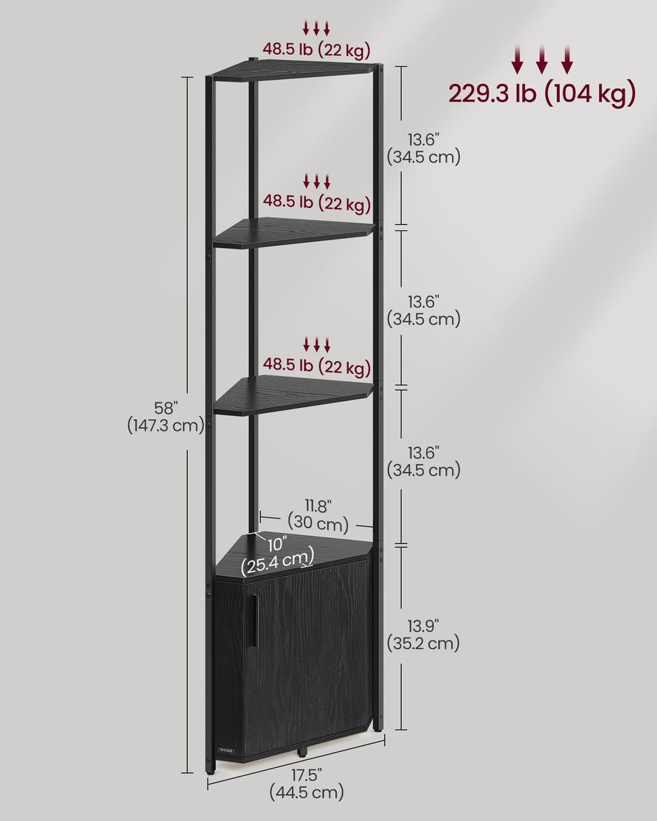 Corner Shelf – Wood – Rustic Brown and Ink Black – 5-Tier Storage Unit