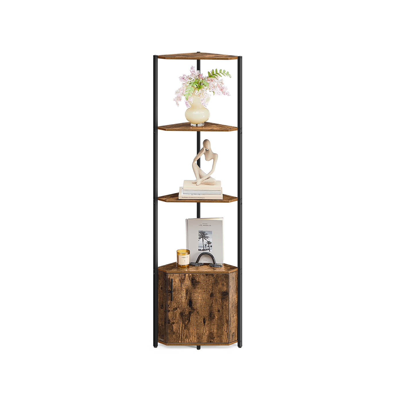 5-Tier Corner Shelf – Wood – Rustic Brown and Ink Black – Versatile Storage Solution