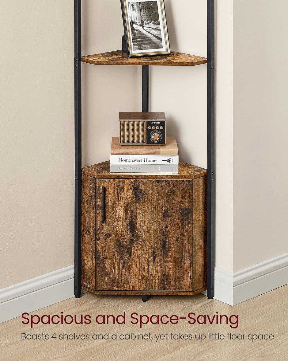 5-Tier Corner Shelf – Wood – Rustic Brown and Ink Black – Versatile Storage Solution