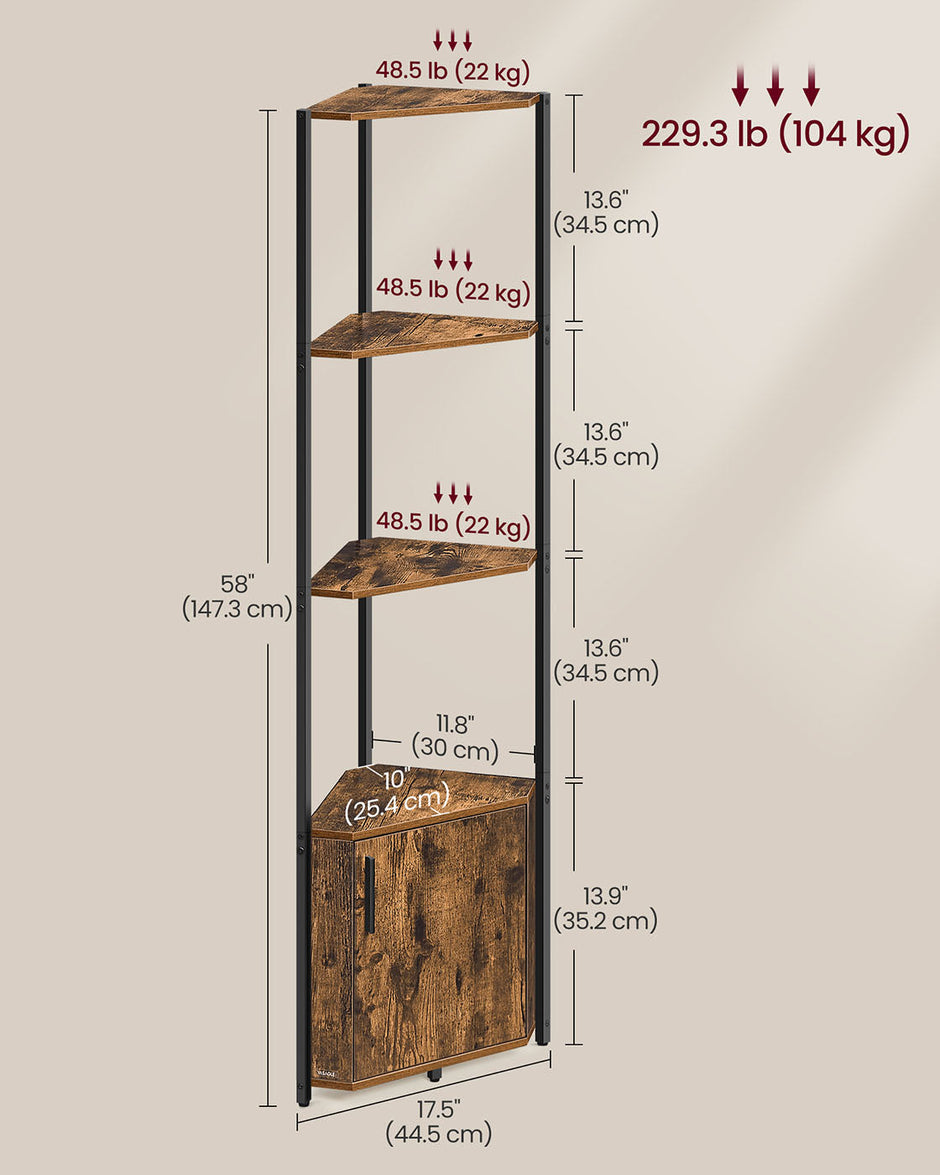 5-Tier Corner Shelf – Wood – Rustic Brown and Ink Black – Versatile Storage Solution