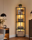 5-Tier Corner Shelf – Steel Frame – Rustic Brown – Adjustable LED Lights