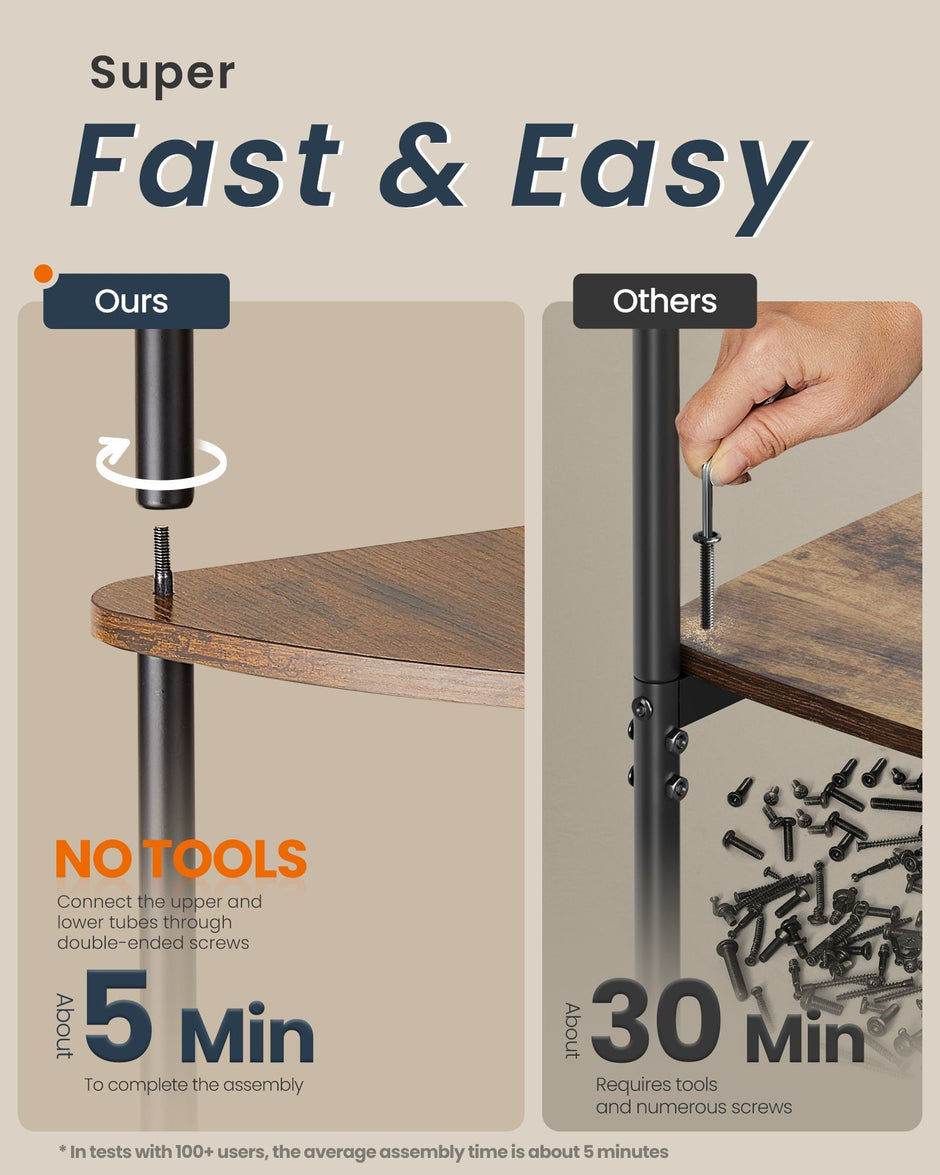 5-Tier Corner Shelf – Wood – Rustic Brown – Toolless Assembly