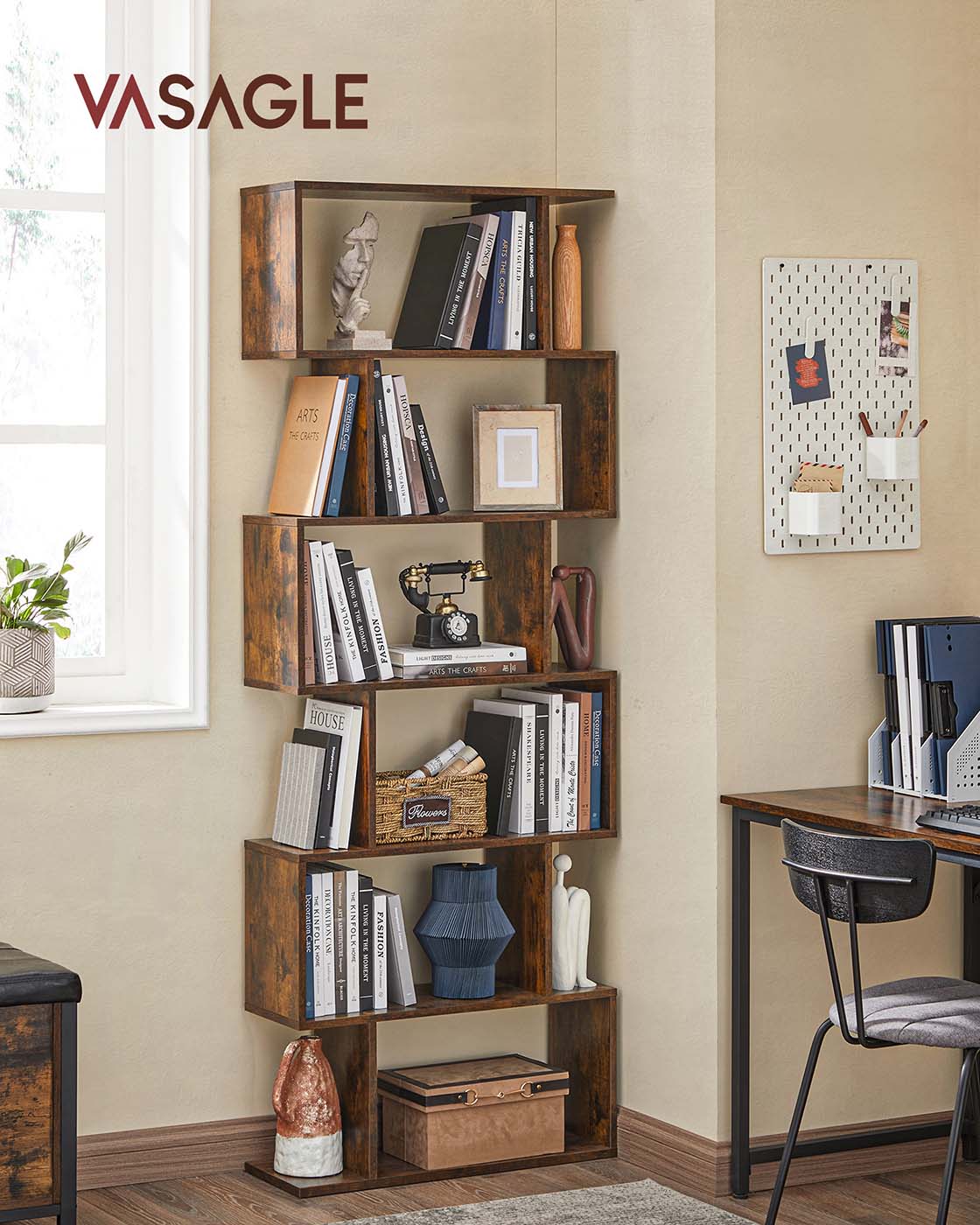 Freestanding Bookcase – Wood – White – 6-Tier Cube Display Shelf and Room Divider