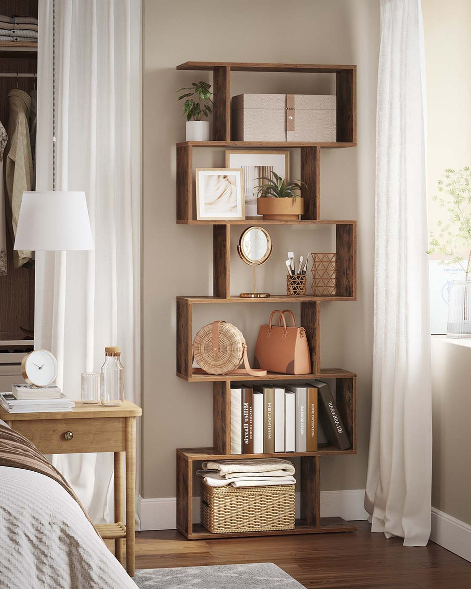 Freestanding Bookcase – Wood – White – 6-Tier Cube Display Shelf and Room Divider