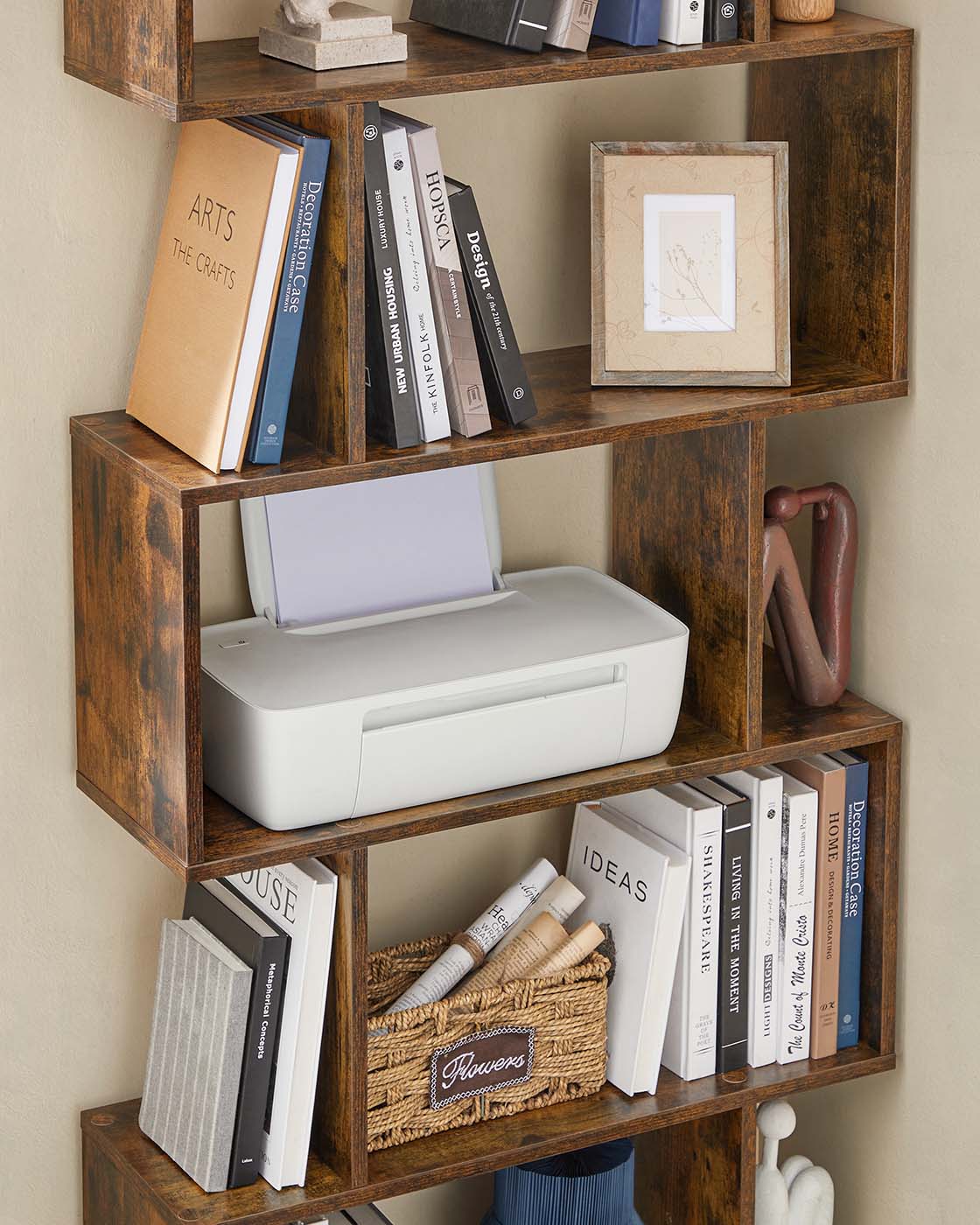 Freestanding Bookcase – Wood – White – 6-Tier Cube Display Shelf and Room Divider