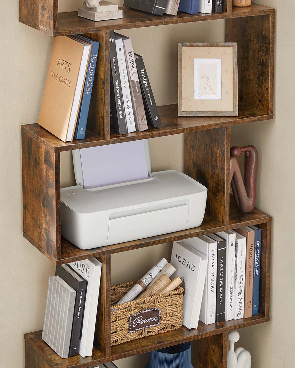Freestanding Bookcase – Wood – White – 6-Tier Cube Display Shelf and Room Divider