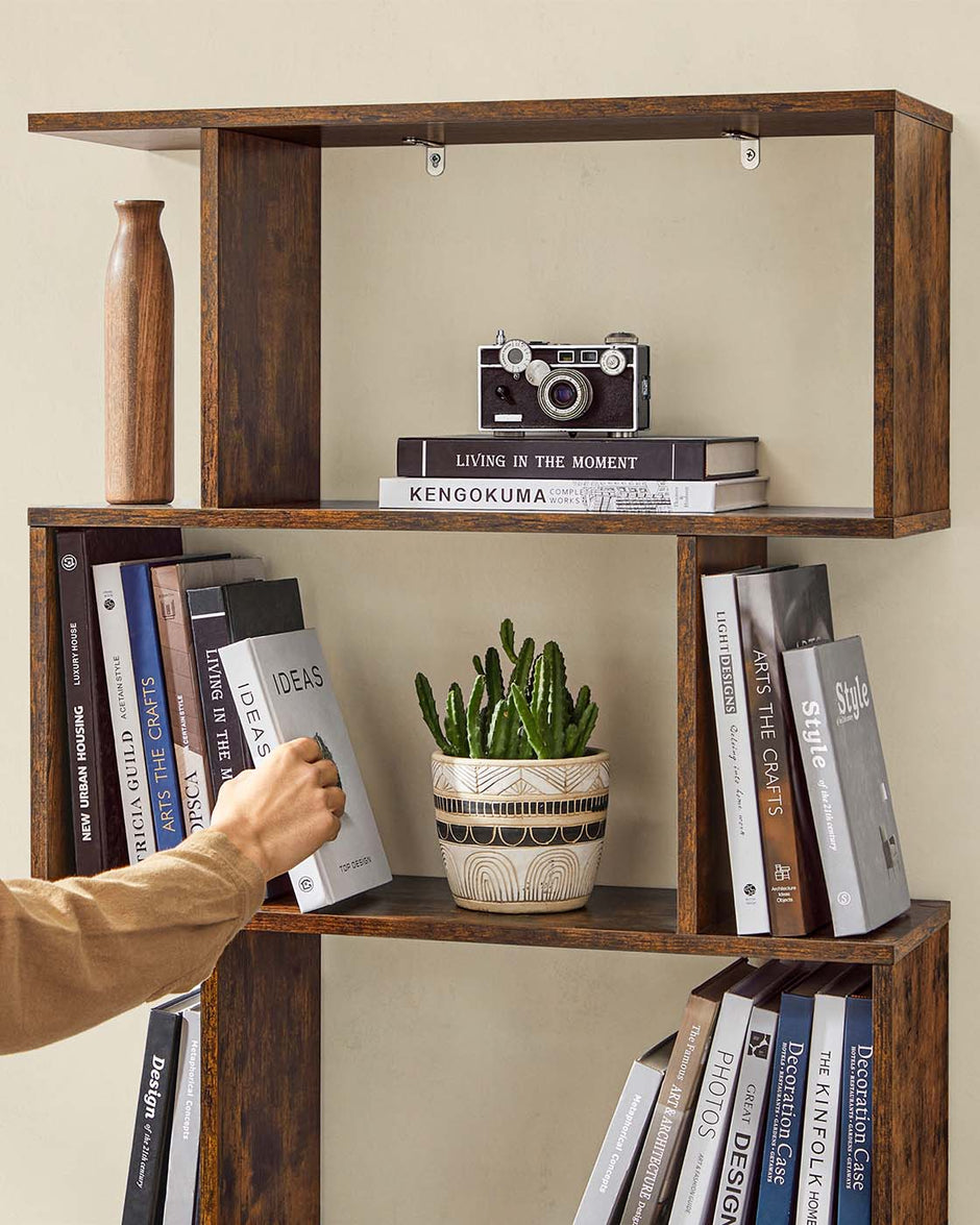 Freestanding Bookcase – Wood – White – 6-Tier Cube Display Shelf and Room Divider