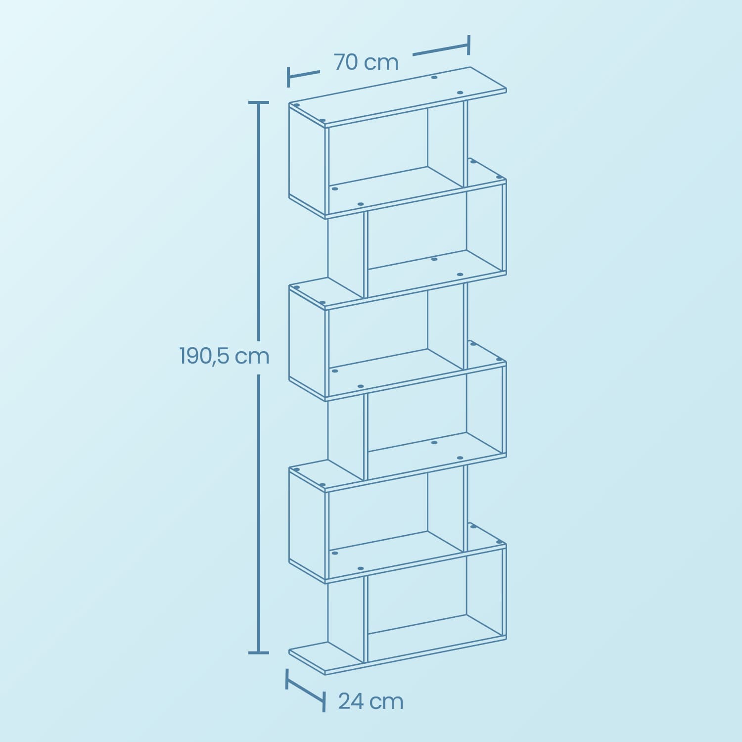 6-Tier Bookshelf – Wood – White – Freestanding Room Divider
