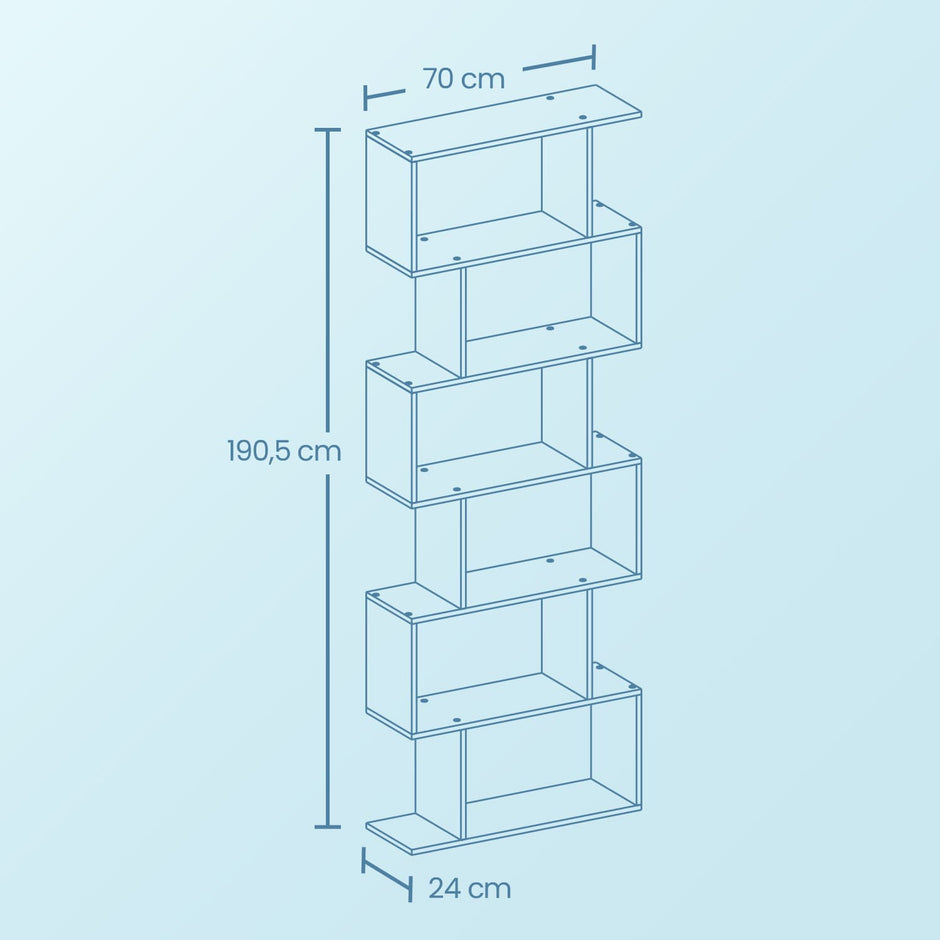 6-Tier Bookshelf – Wood – White – Freestanding Room Divider
