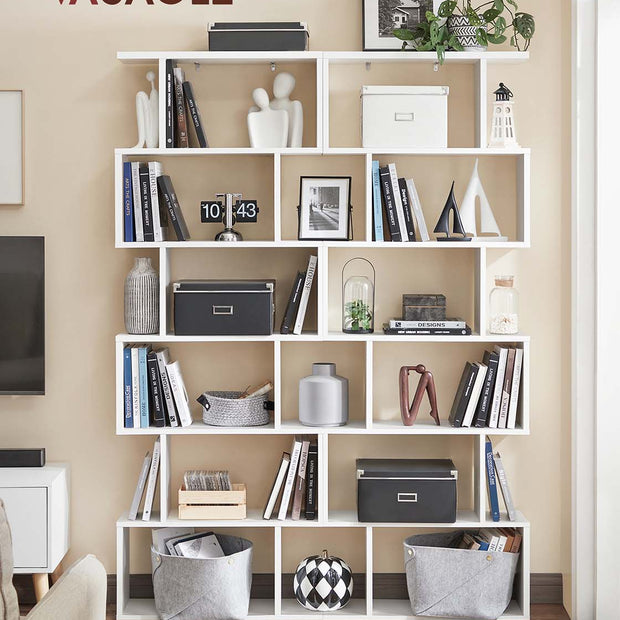 Wooden Cube Display Shelf – Wood – White – 6-Tier Freestanding Shelving Unit and Room Divider