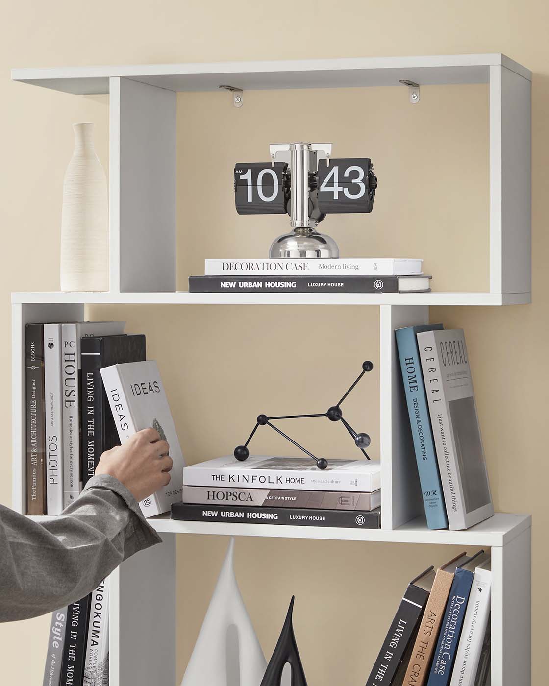 Wooden Cube Display Shelf – Wood – White – 6-Tier Freestanding Shelving Unit and Room Divider