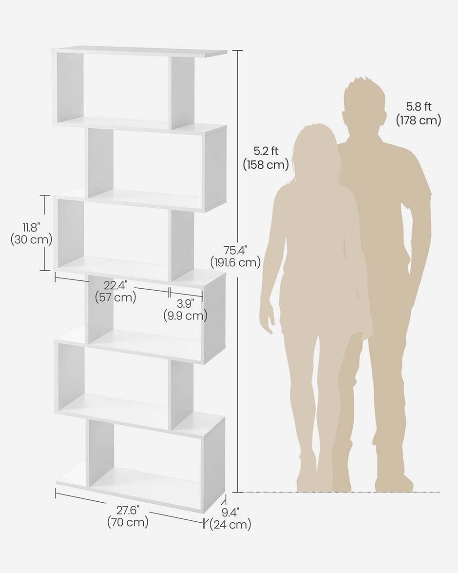 Wooden Cube Display Shelf – Wood – White – 6-Tier Freestanding Shelving Unit and Room Divider