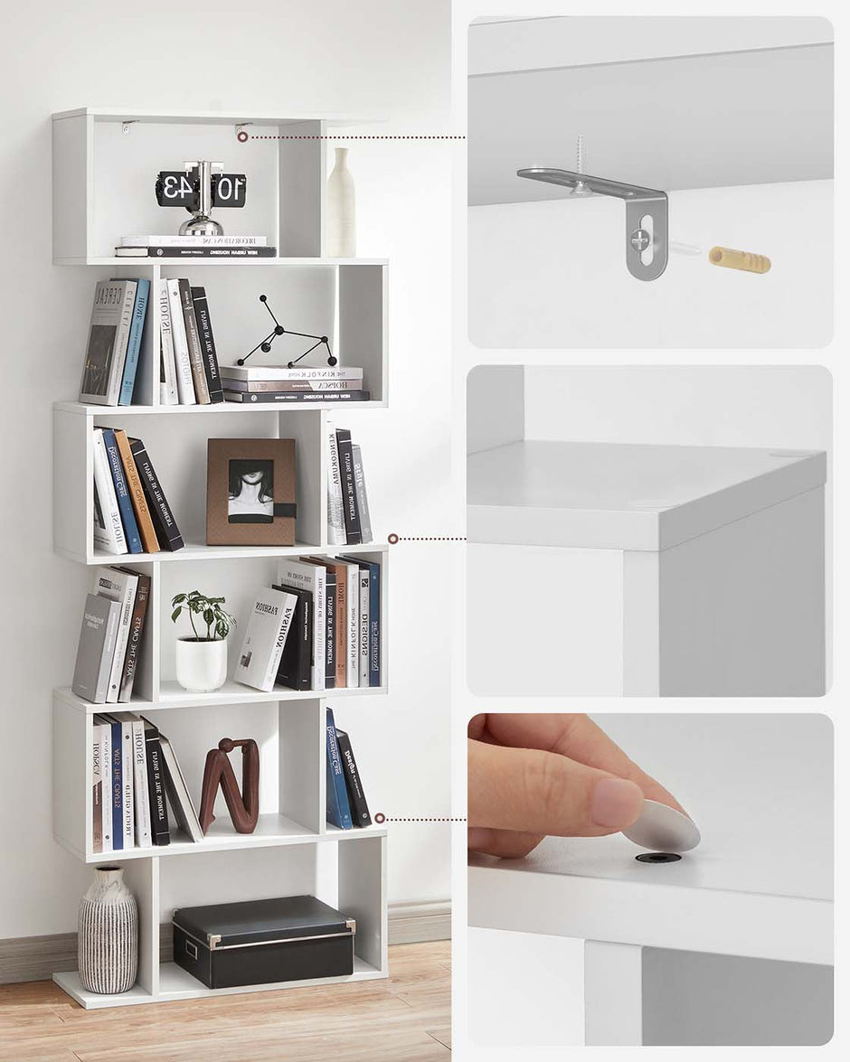 Wooden Cube Display Shelf – Wood – White – 6-Tier Freestanding Shelving Unit and Room Divider