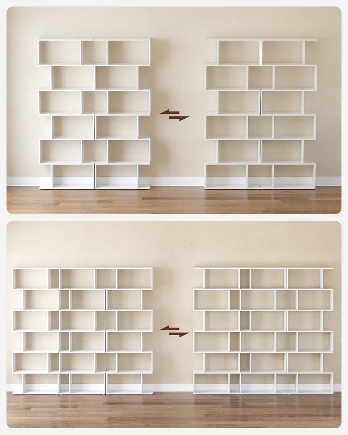 Wooden Cube Display Shelf – Wood – White – 6-Tier Freestanding Shelving Unit and Room Divider