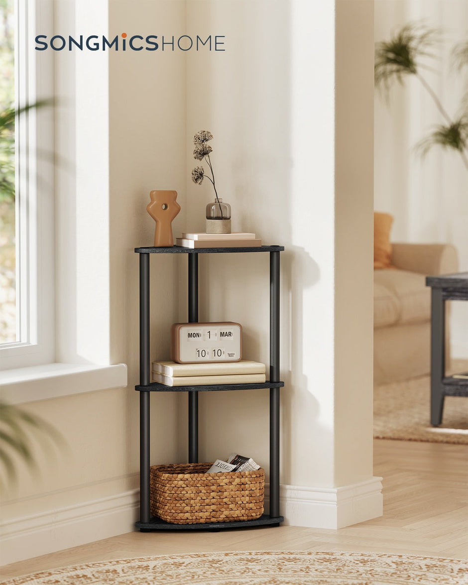Corner Shelving Unit – Engineered Wood – Rustic Brown – 5-Tier Design with Toolless Assembly