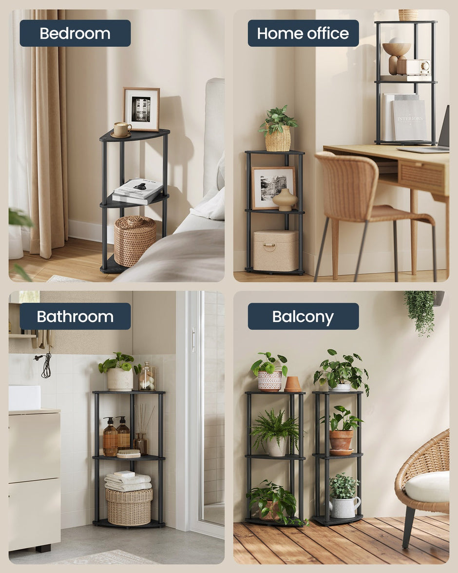 Corner Shelving Unit – Engineered Wood – Rustic Brown – 5-Tier Design with Toolless Assembly