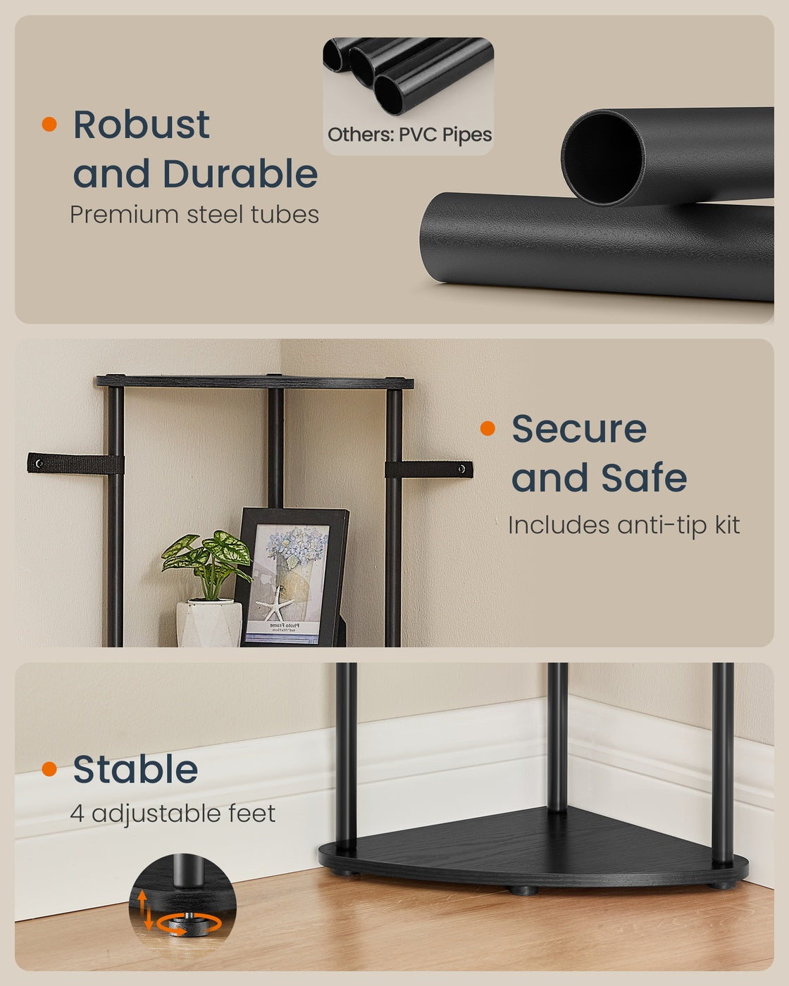 Corner Shelving Unit – Engineered Wood – Rustic Brown – 5-Tier Design with Toolless Assembly