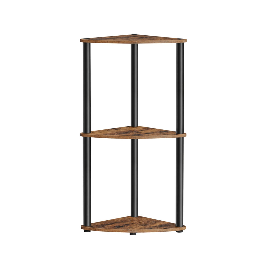 Corner Shelving Unit – Engineered Wood – Rustic Brown – 5-Tier Design with Toolless Assembly