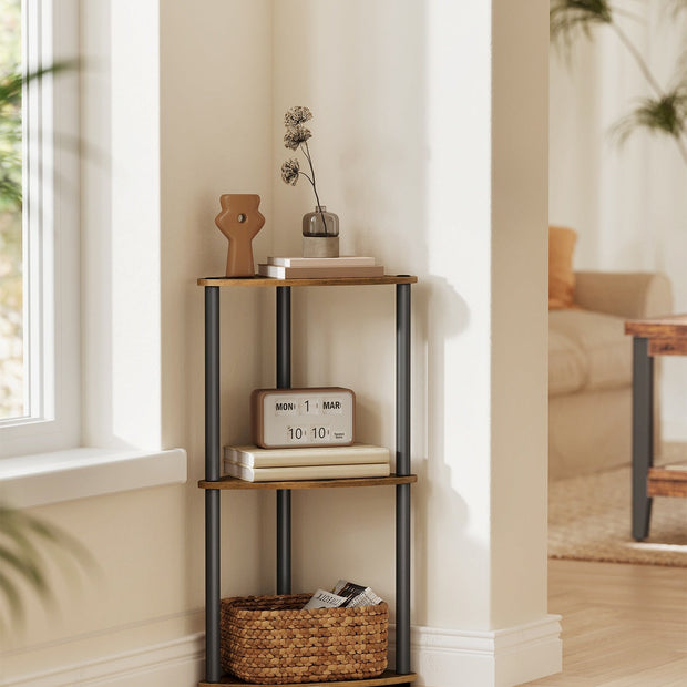 Corner Shelving Unit – Engineered Wood – Rustic Brown – 5-Tier Design with Toolless Assembly