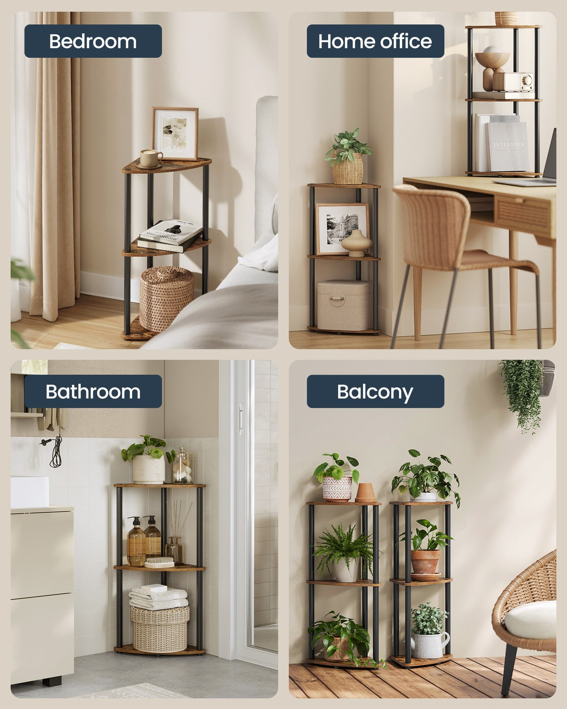 Corner Shelving Unit – Engineered Wood – Rustic Brown – 5-Tier Design with Toolless Assembly