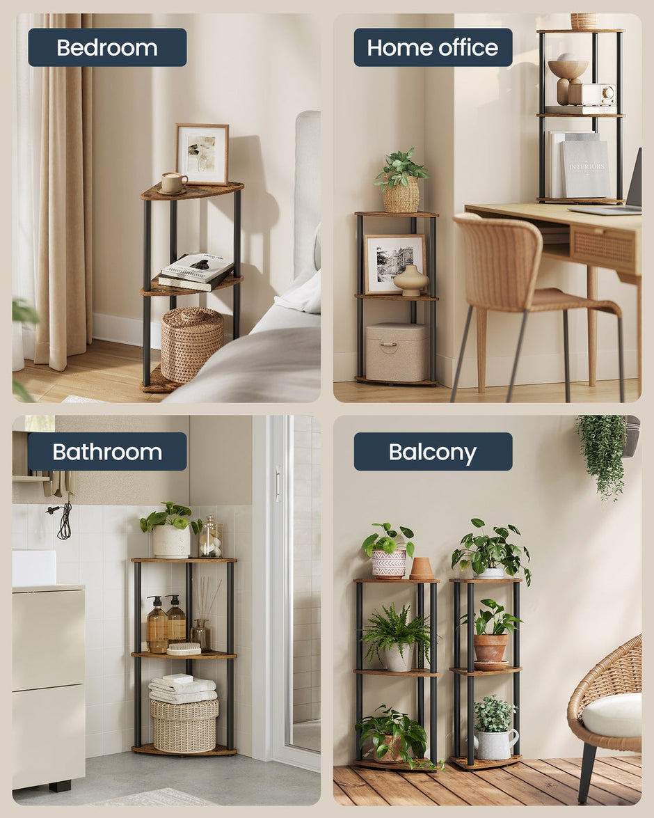 Corner Shelving Unit – Engineered Wood – Rustic Brown – 5-Tier Design with Toolless Assembly