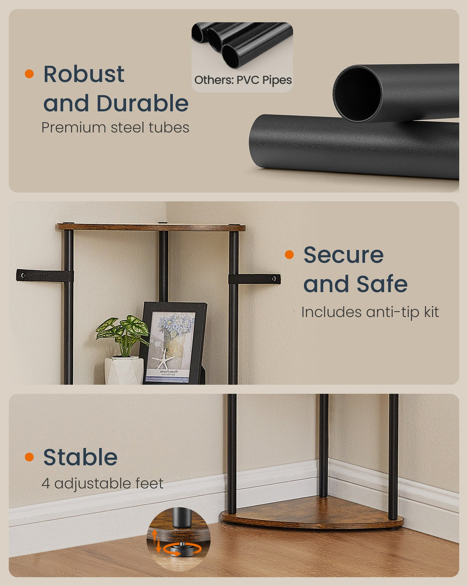 Corner Shelving Unit – Engineered Wood – Rustic Brown – 5-Tier Design with Toolless Assembly