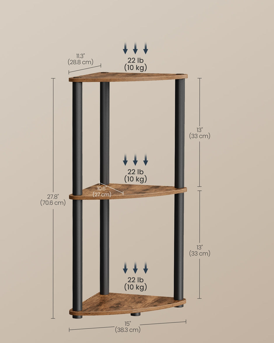 Corner Shelving Unit – Engineered Wood – Rustic Brown – 5-Tier Design with Toolless Assembly