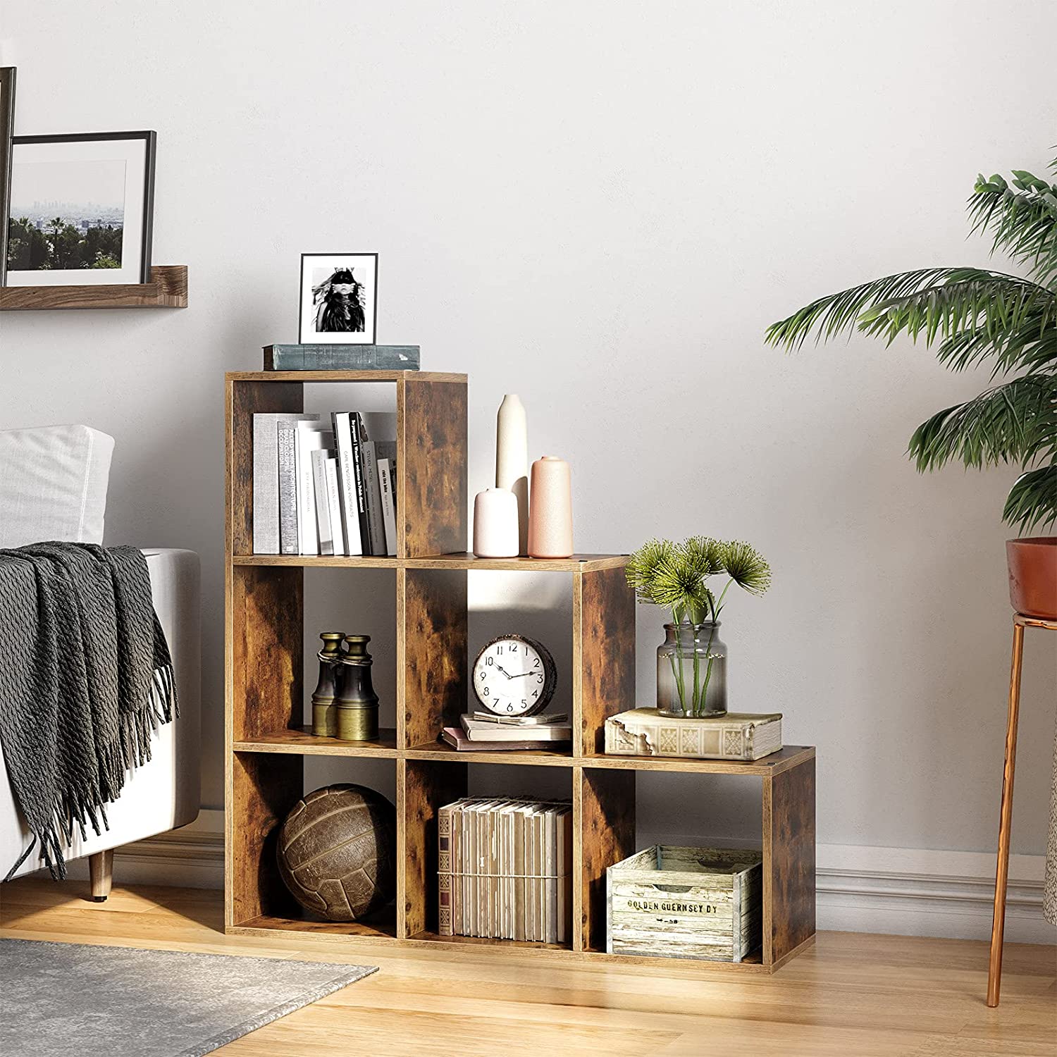 6-Cube Storage Unit – Wooden – White – Free Standing Room Divider Shelf