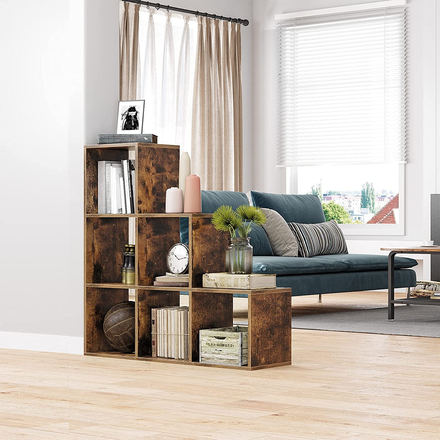 6-Cube Storage Unit – Wooden – White – Free Standing Room Divider Shelf