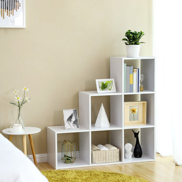 Staircase Shelf – Wood – White – 6-Cube Storage and Display Unit