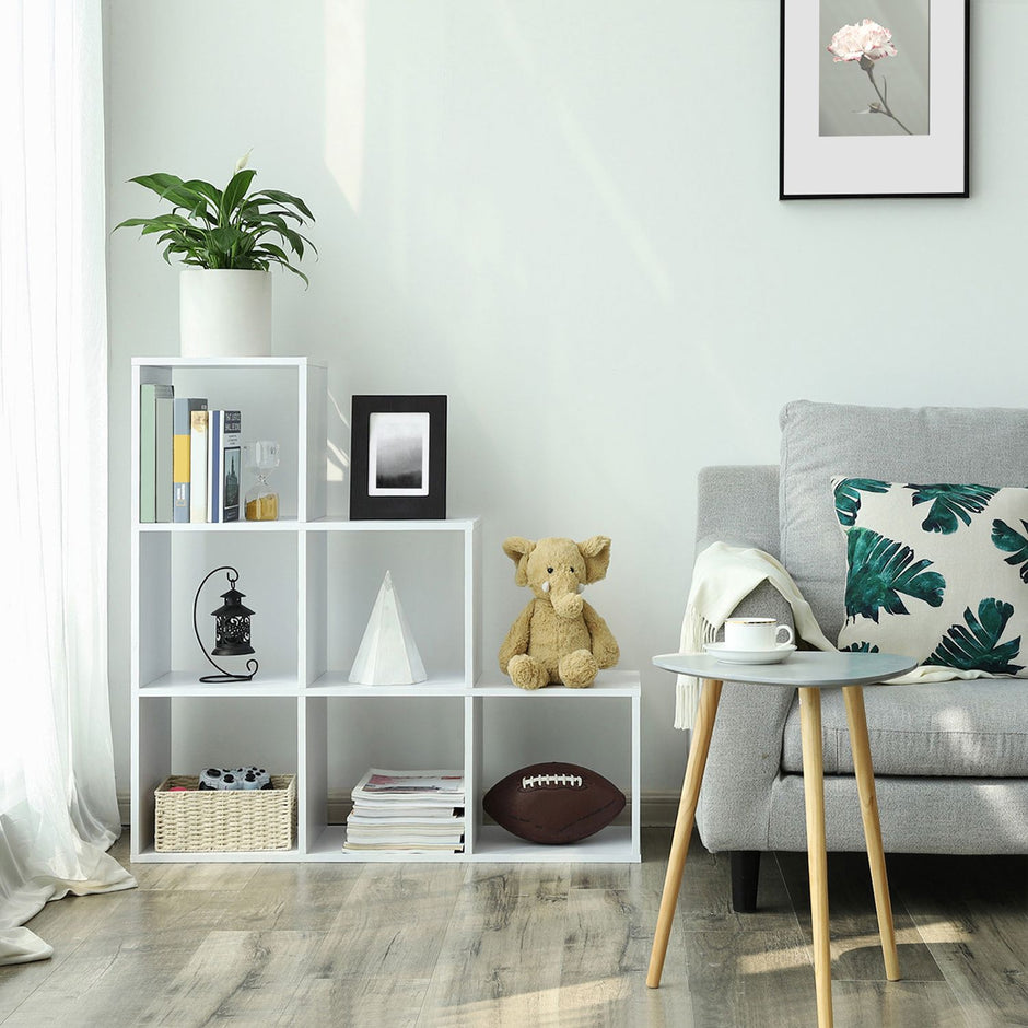 Staircase Shelf – Wood – White – 6-Cube Storage and Display Unit