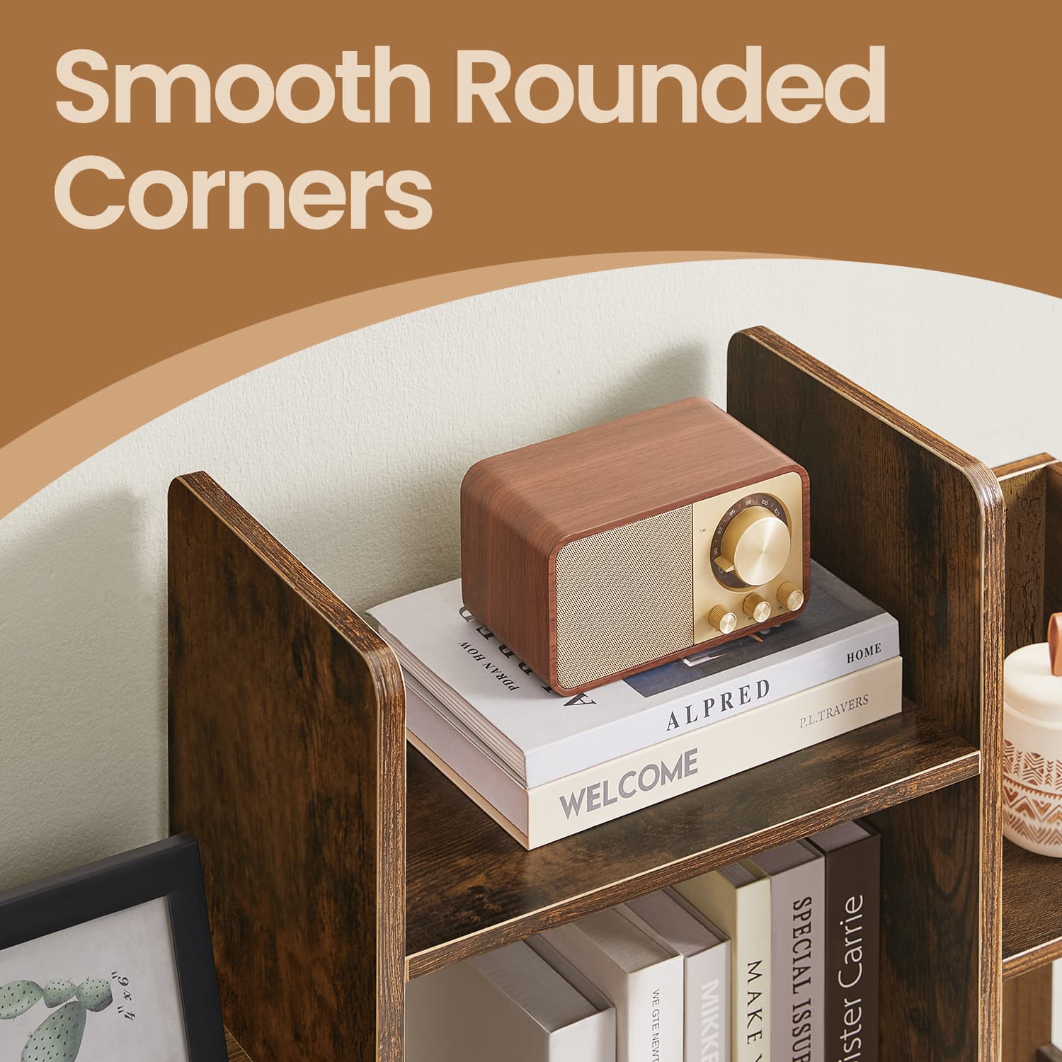 Tree-Shaped Bookcase – Engineered Wood – Rustic Brown – 13 Storage Shelves with Rounded Corners