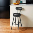 Set of 2 Bar Height Stools – Synthetic Leather – Ink Black – 360° Swivel with Back