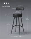 Bar Stools Set of 2 – Synthetic Leather – Ink Black – 360° Swivel, Mid-Century Modern Design, 76 cm Tall
