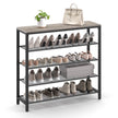 Shoe Rack – Steel – Greige and Black – 4 Mesh Shelves with Large Surface for Storage