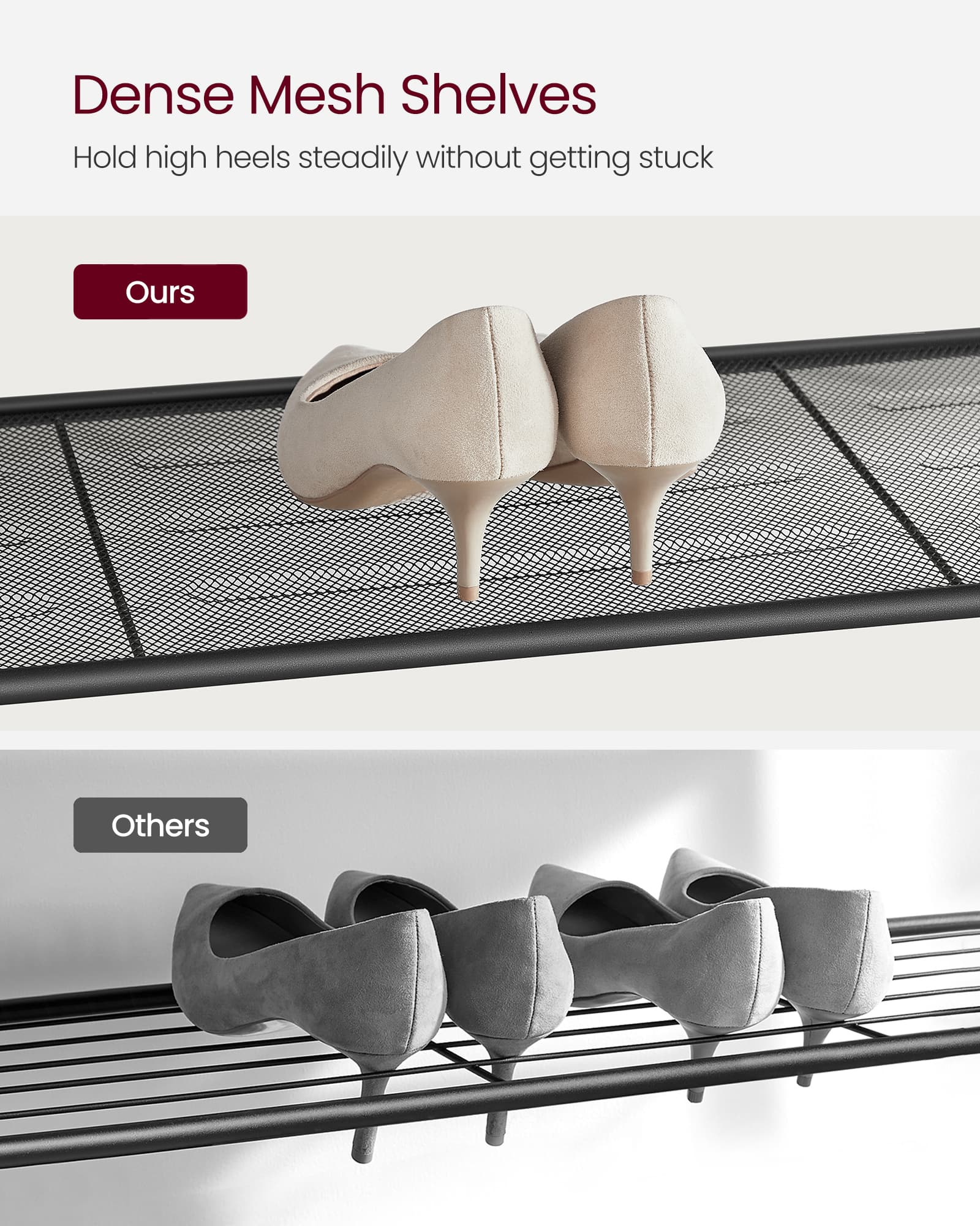 Shoe Rack – Steel – Greige and Black – 4 Mesh Shelves with Large Surface for Storage