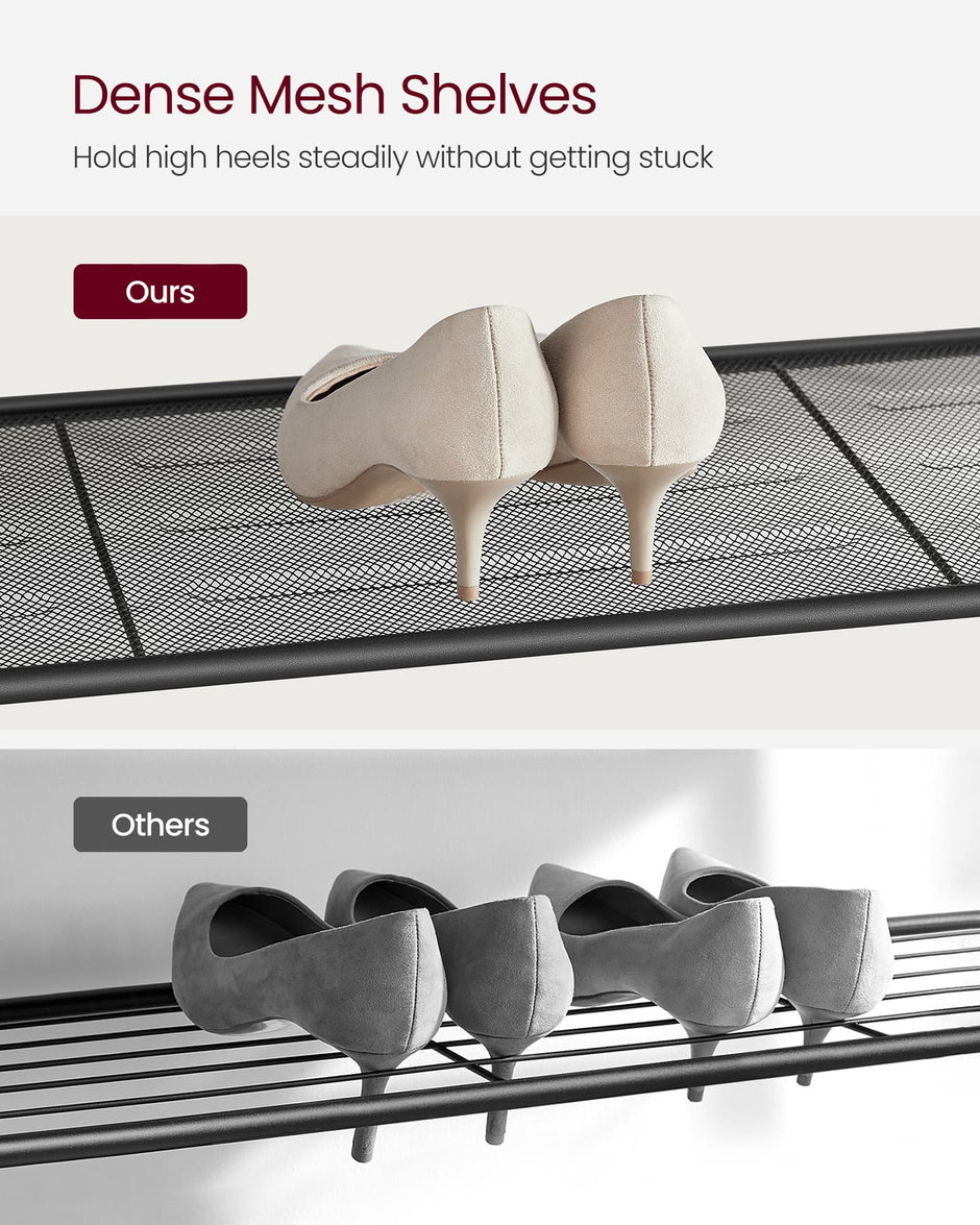 Shoe Rack – Steel – Greige and Black – 4 Mesh Shelves with Large Surface for Storage