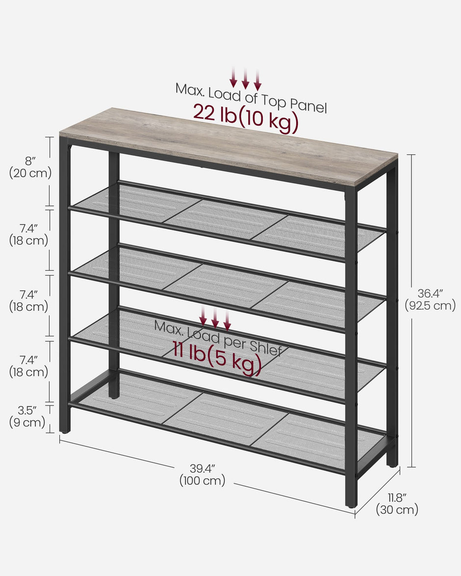 Shoe Rack – Steel – Greige and Black – 4 Mesh Shelves with Large Surface for Storage
